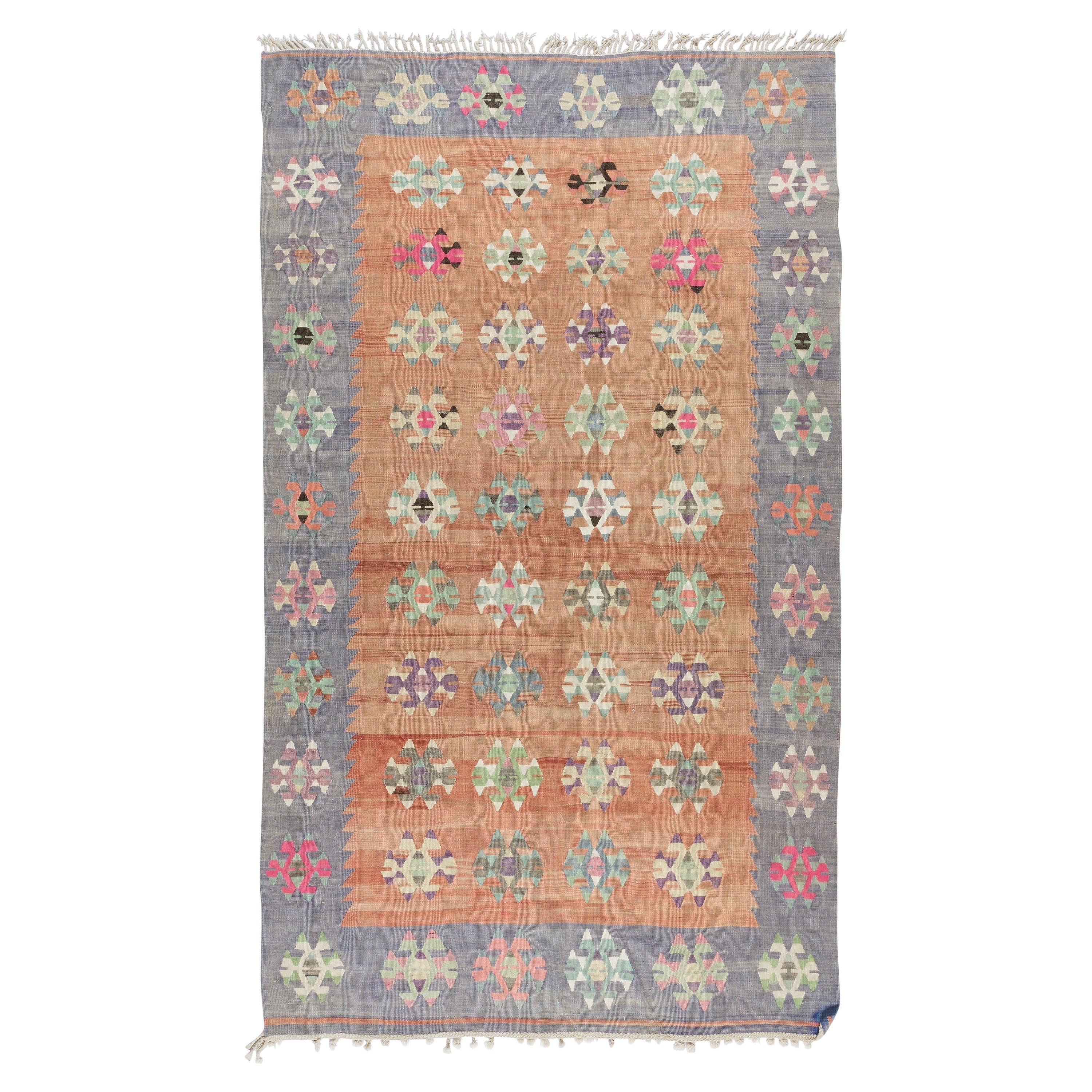 5.5x10.8 Ft Handmade Vintage Turkish Colorful Kilim, Flat-Weave Floor Covering