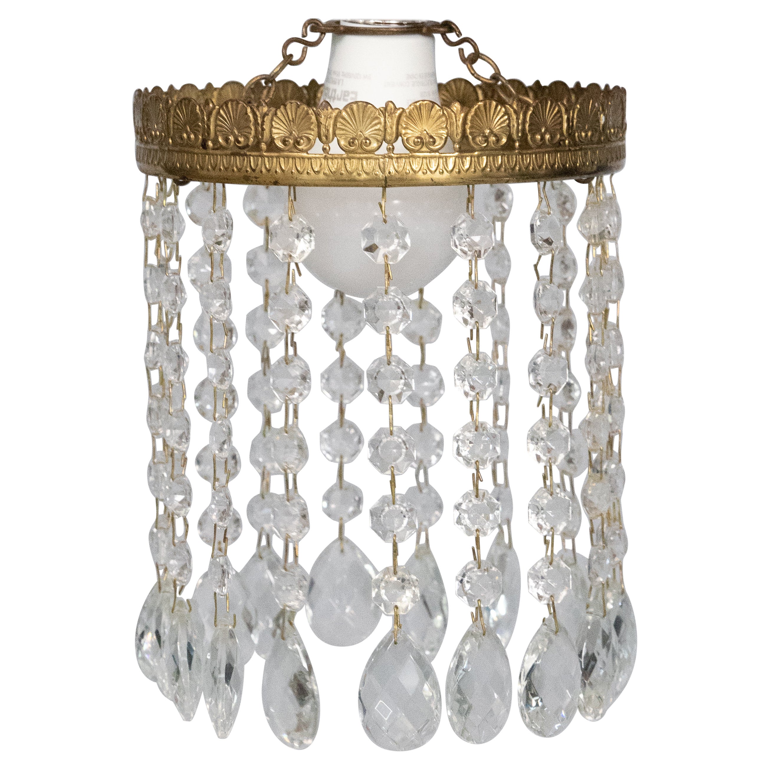 Antique French Ormolu & Crystals Electrolier Chandelier Light Shade, circa 1920 For Sale