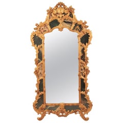 Monumental Rococo Gold Gilt and Faux Marble Wall Mirror