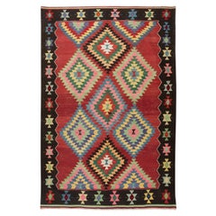 6x8.7 Ft Colorful HandWoven Vintage Turkish Wool Kilim Rug with Geometric Design