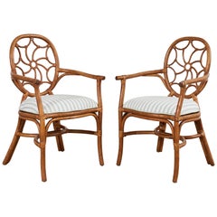 Pair of McGuire Style Rattan Organic Modern Dining Armchairs