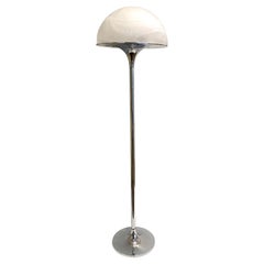 1960s, Italian Vintage Art Deco Mazzega White Murano Glass Nickel Floor Lamp