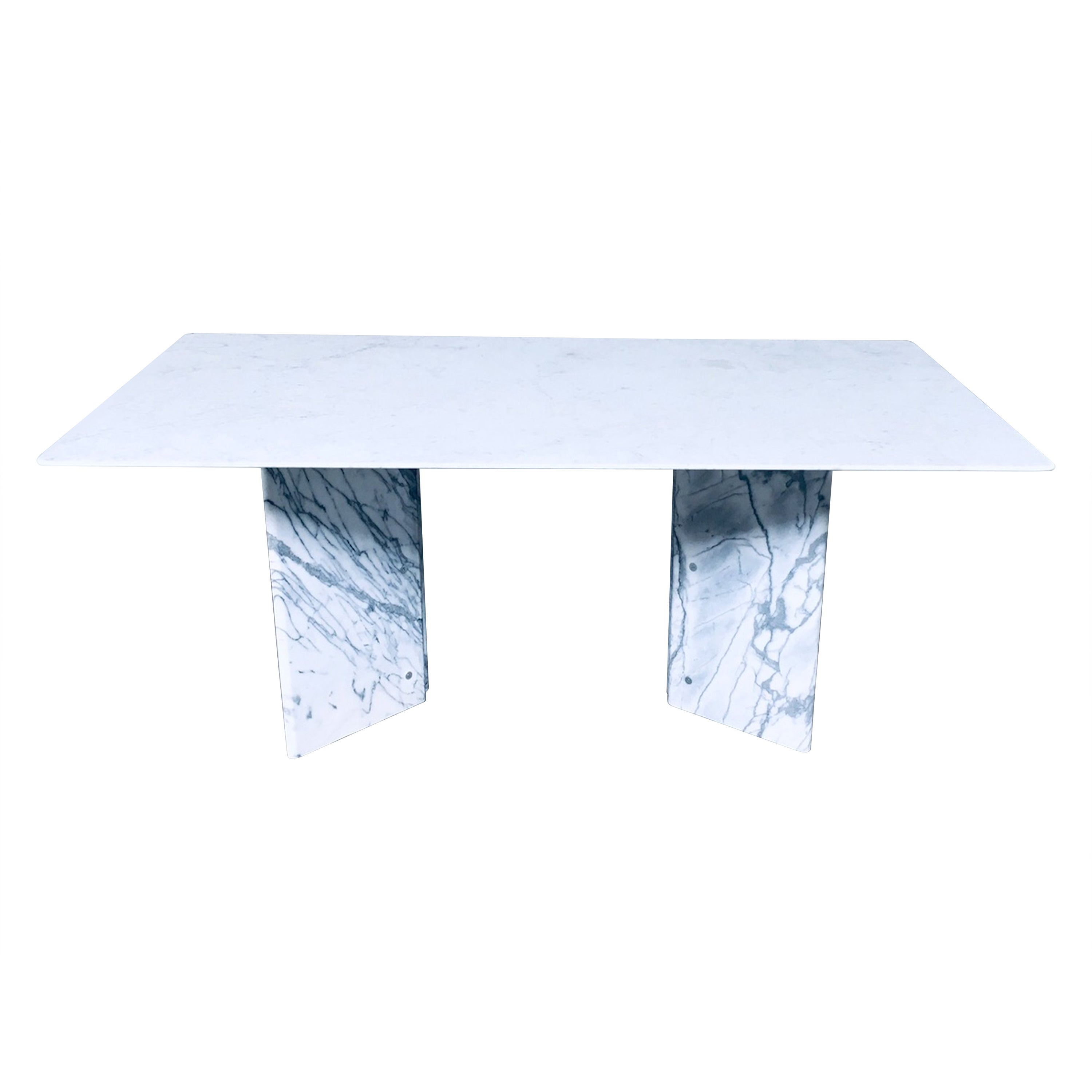 Postmodern Italian Design Carrara Marble Dining Table 1970's For Sale