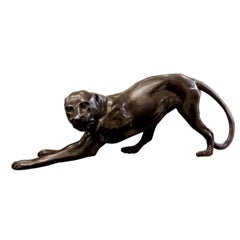 Sculpture Panther Inclined in Polished Bronze