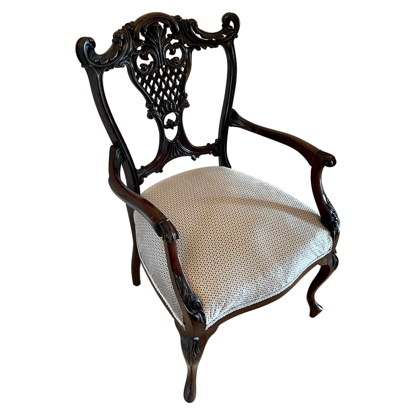 Fine Quality Antique Victorian Mahogany Carved Arm/Desk Chair For Sale