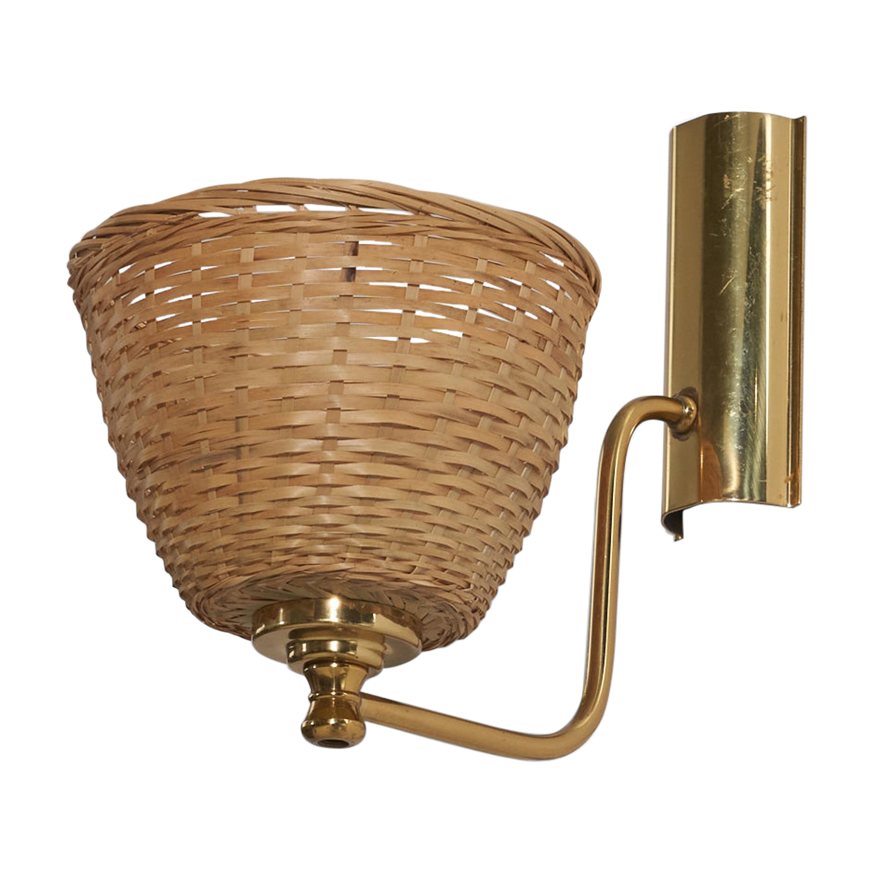 Swedish Designer, Sconces, Brass, Rattan, Sweden, c. 1970s For Sale at ...