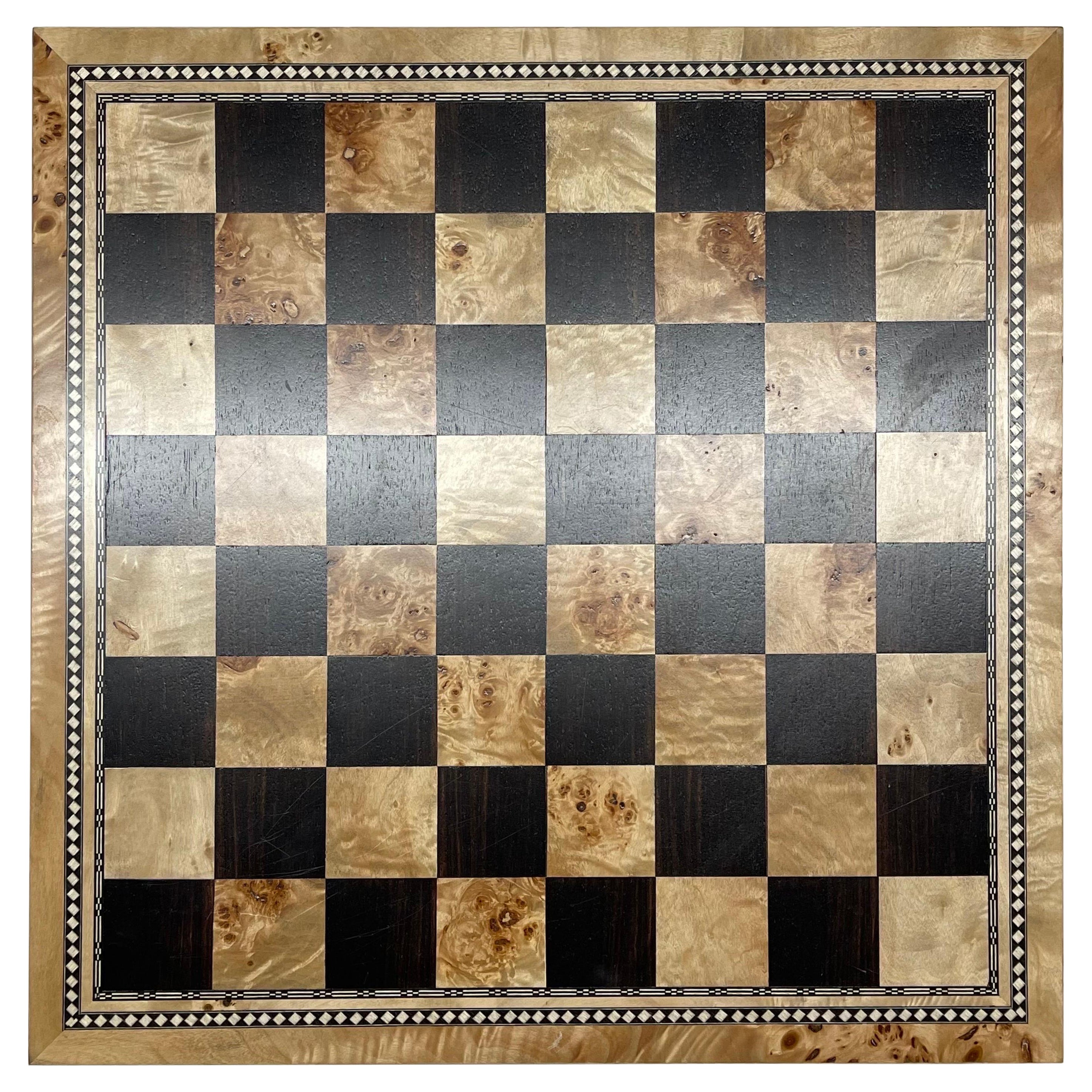 Japanese "TomoKazu" Inlaid Marquetry Chess of Checkers board, Japan, circa 1980s For Sale
