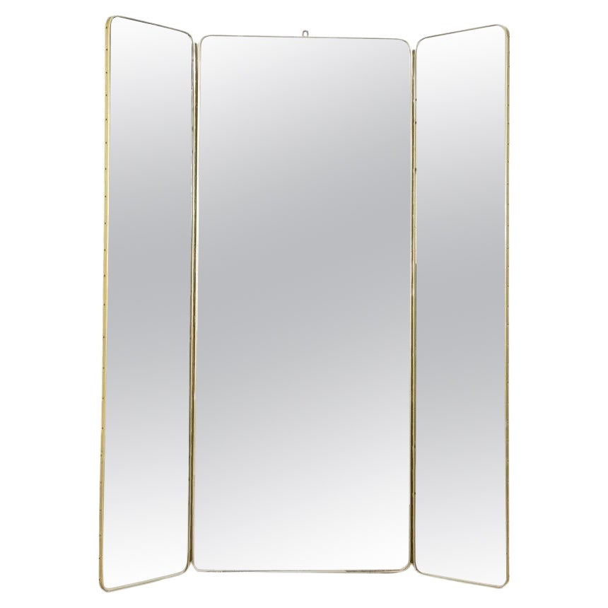 40s Vintage Floor Mirror in Golden Metal Italian Design For Sale at 1stDibs