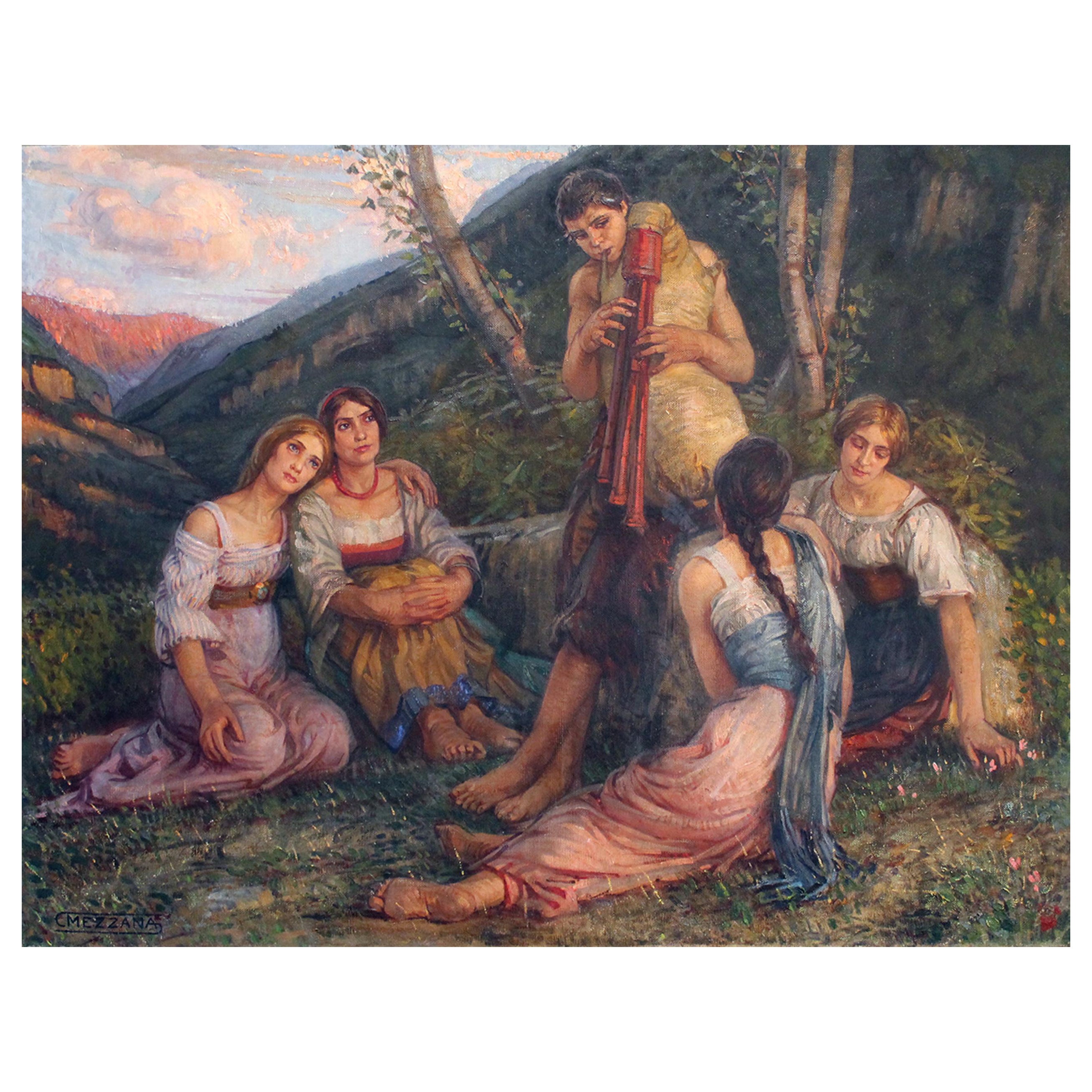 Corrado Mezzana (italian 1890-1958) Large Oil Painting (132x102cm) Signed, 1931 For Sale