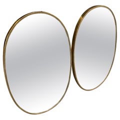 1960s Giò Ponti Style Set of Two Mid-Century Modern Italian Oval Brass Mirrors