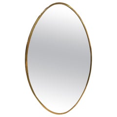 1950s Giò Ponti Style Mid-Century Modern Brass Oval Italian Wall Mirror