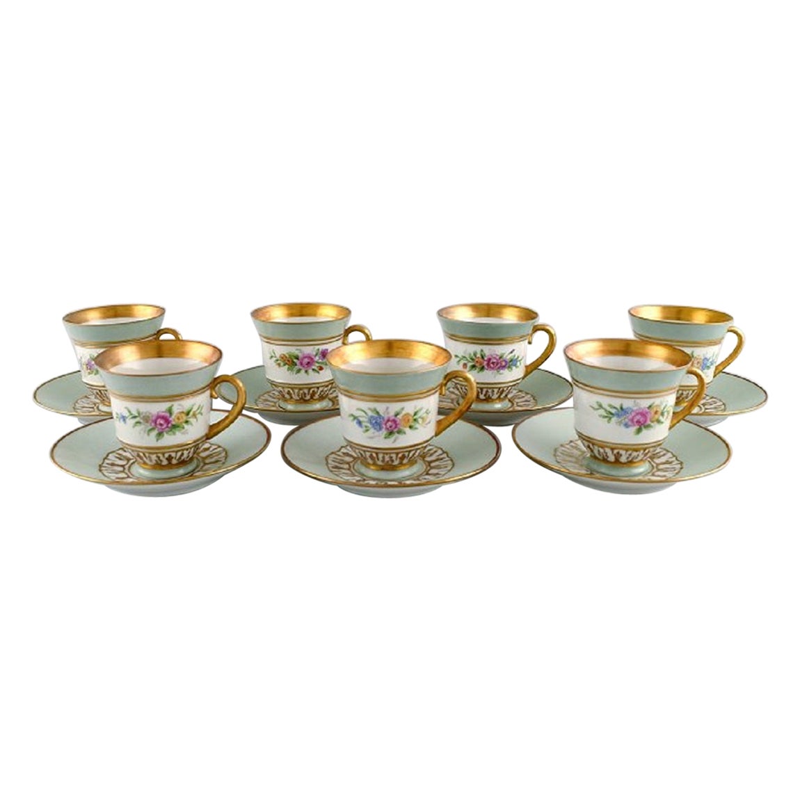 Seven Bing & Grøndahl Coffee Cups with Saucers, 1960s For Sale