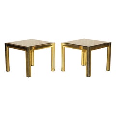 Retro Pair of circa 1950's Mid-Century Modern Brass & Glass Side Tables Part Suite