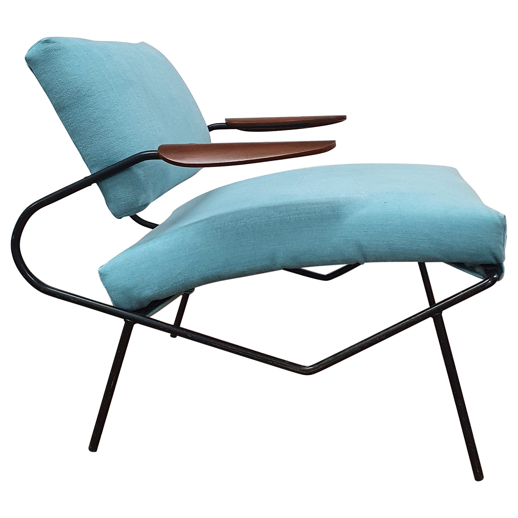 Dan Johnson Iron Lounge Chair with Walnut Armrests for Selig