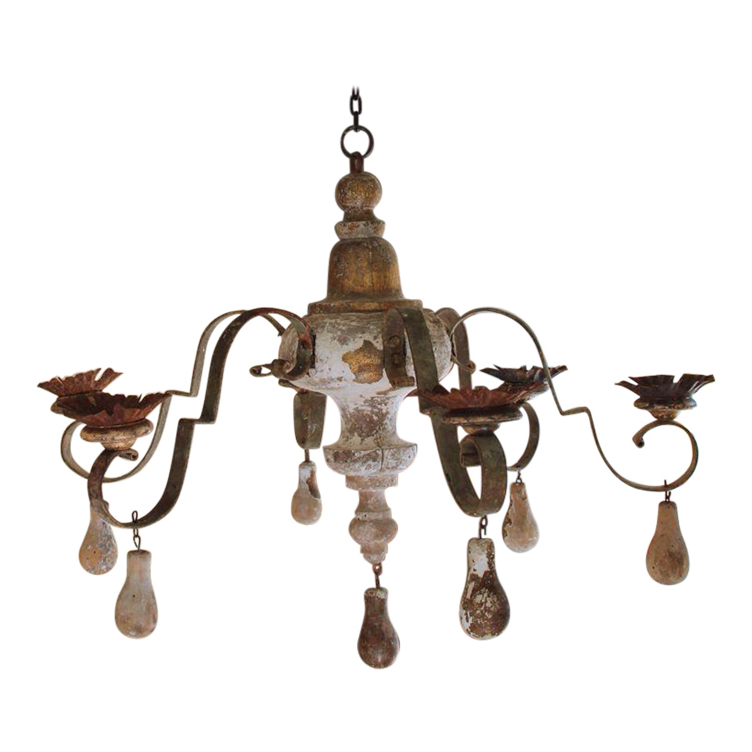 6-Arm Wrought Iron Candle Chandelier, Amish Handmade Country Candelabra, Satin Black, USA Made
