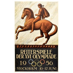 Original Vintage Sport Poster Equestrian Games Stockholm Summer Olympic Games 