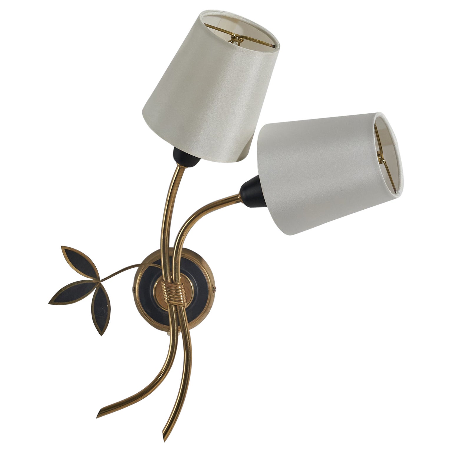 Swedish Designer, Sconce, Brass, Metal, Fabric, Sweden, 1950s For Sale