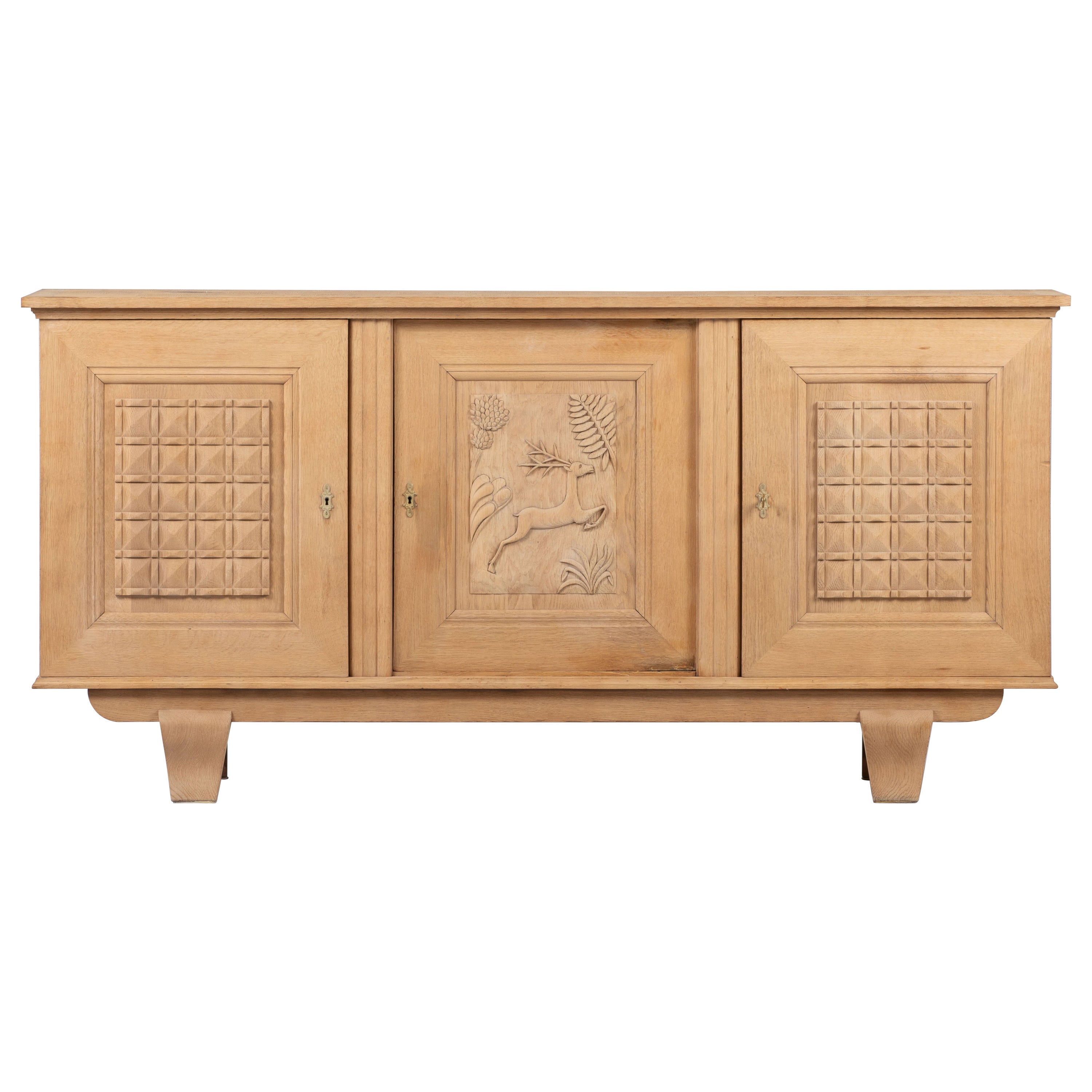 Mid-Century Credenza in Solid Oak, Rustic, France, 1940s For Sale