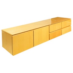 Italienisches modernes Sideboard von Saporiti aus hellem Briar mit Rauchglas, 1970er Jahre