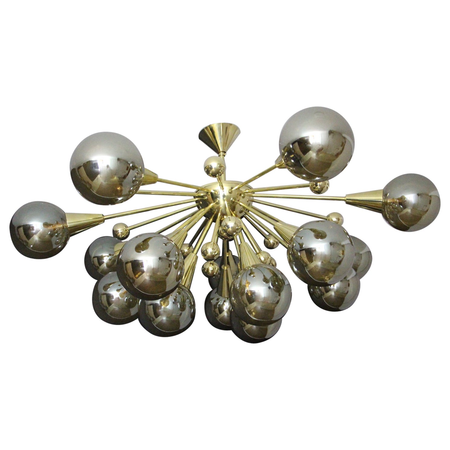 Half Sputnik Mercurised Silver-Gold Color Murano Glass Globes Chandelier For Sale