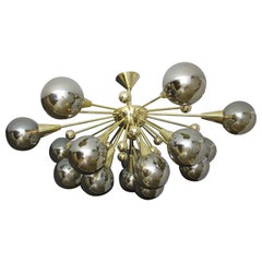 Lustre à globes en verre de Murano de couleur argent-or mercuré demi- Sputnik