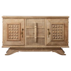 Brutalist Solid Oak Sideboard, France, 1940s