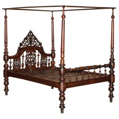 Antique 18th Century Heavily Carved Four Poster Bed Sublime Detail Must See