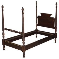 Antique Circa 1800 American Federal Hardwood Four Poster Bed Frame with Carved Pillars