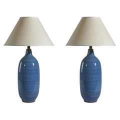 Lee Rosen, Table Lamps, Blue-Glazed Ceramic, Design Technics, USA, 1950s