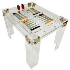 Lucite and Brass Backgammon Table by Charles Hollis Jones 