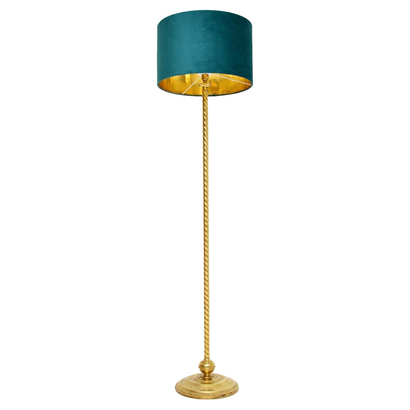 1960's Vintage French Brass Rope Twist Floor Lamp For Sale