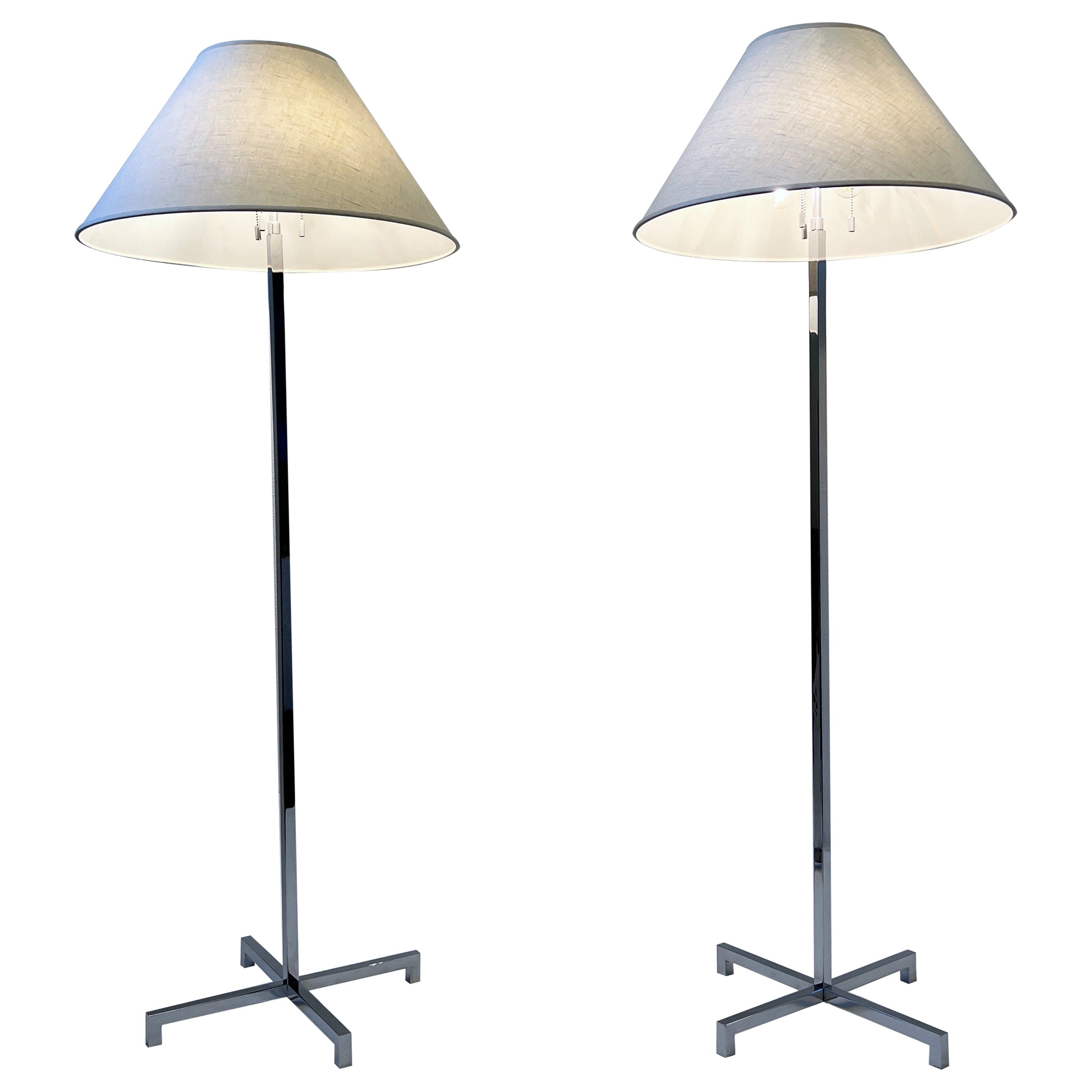 Pair of Chrome X Base Floor Lamps by Robsjohn Gibbings for Hansen Lighting  For Sale
