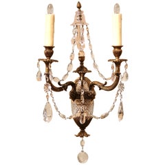 19th Century French Louis XVI Bronze and Cut-Glass Two-Light Sconce