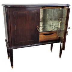 Italian 1940s Art Deco Midcentury Walnut Wood and Mirror Mosaic Dry Bar Cabinet