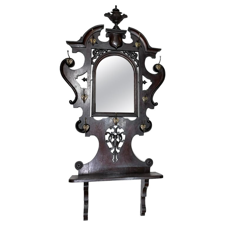 Victorian Style Wood Hall Mirror and Coat, Hat, Scarf and Umbrella Rack For Sale at 1stDibs