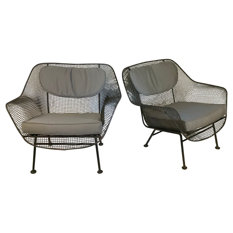 Pair of 1950's Sculptura Wrought Iron Lounge Chairs by Russell Woodard For Sale