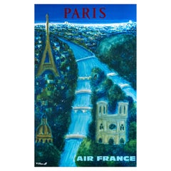 'Air France Paris' Original Vintage Travel Poster by Bernard Villemot, 1967