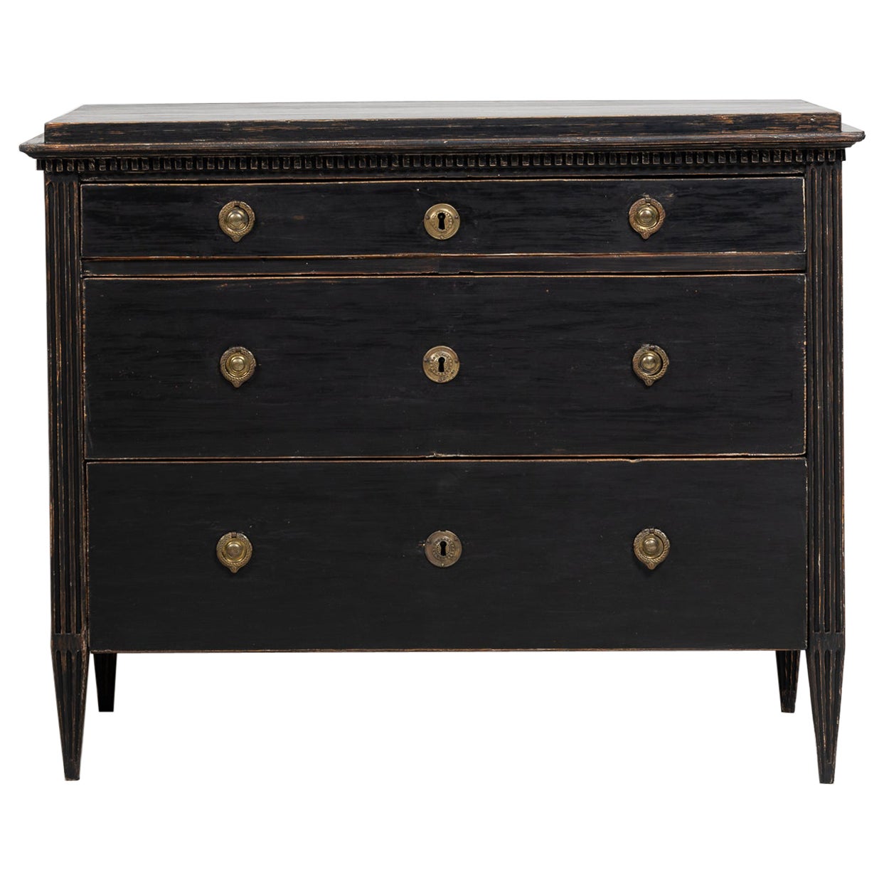 18th Century Swedish Black Gustavian Low Bureau