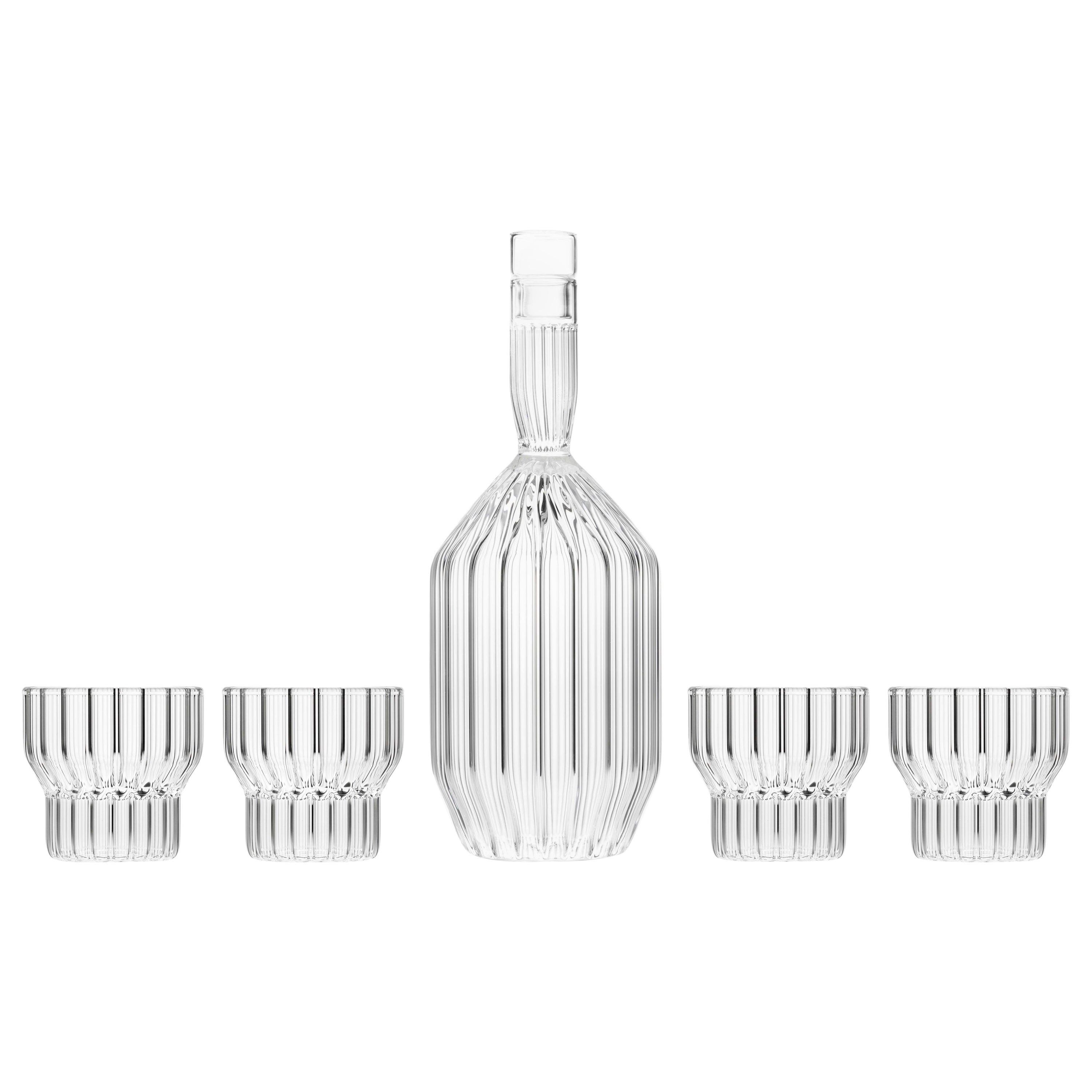 fferrone Contemporary Czech Glass Margot Decanter with Four Small Boyd Glasses For Sale