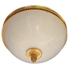 Wonderful Sherle Wagner Polished Brass White Glass Regency Flush Mount Fixture