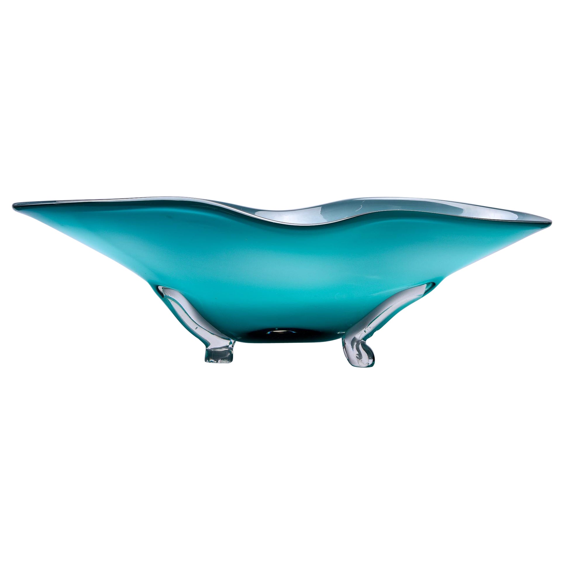 Extra Large Murano Glass Blue Green Footed Bowl