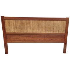 Retro Mid-Century Double Sided Danish Teak and Rush Queen Size or Full Headboard