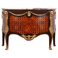 French Louis XV Style Bombe Commode with Gilt Mounts