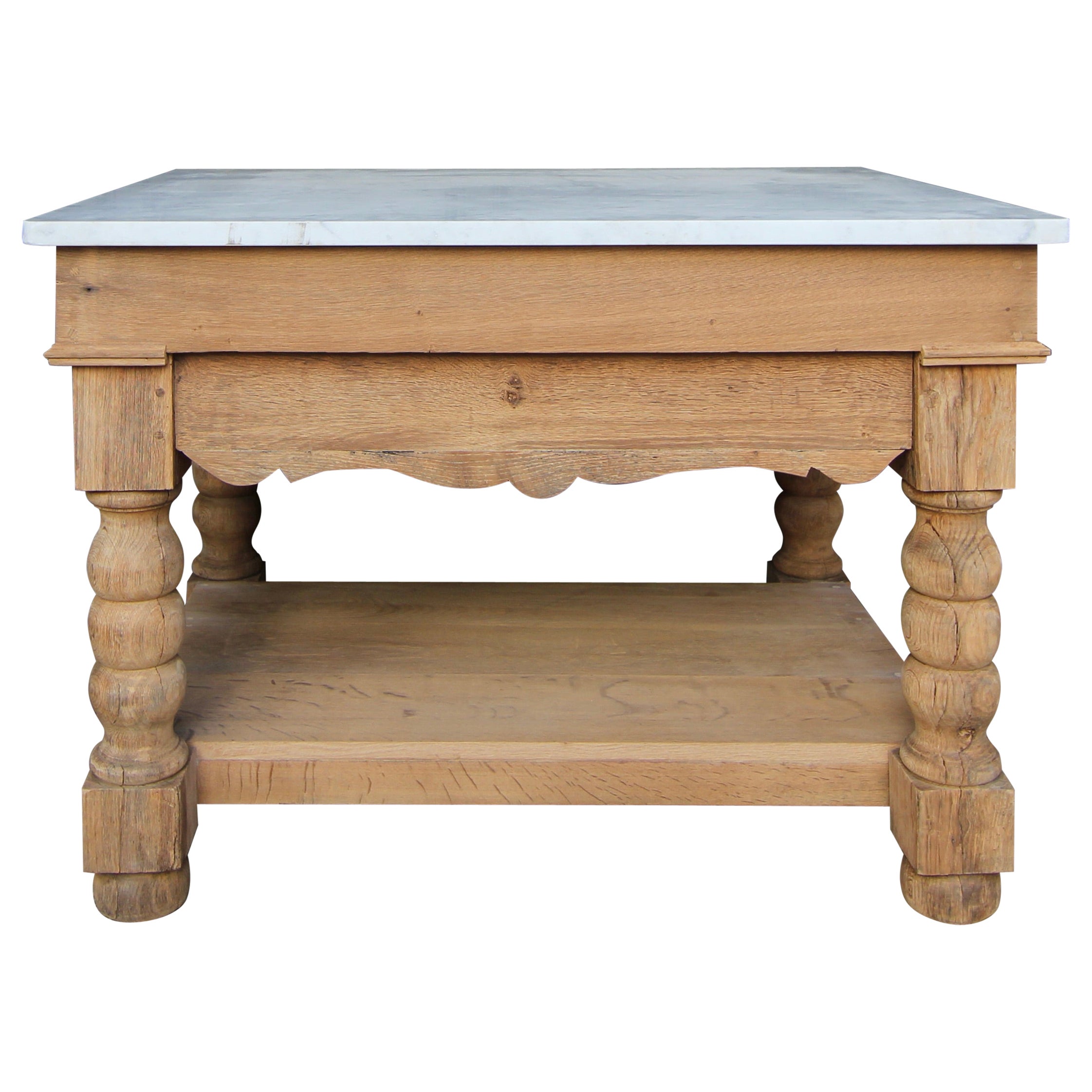 Kitchen Prep Table or Kitchen Island Made of Oak and Carrara Marble