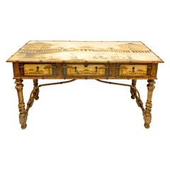 Enfilade / crédence / bureau de style français en bois fruitier sculpté et chinoiserie