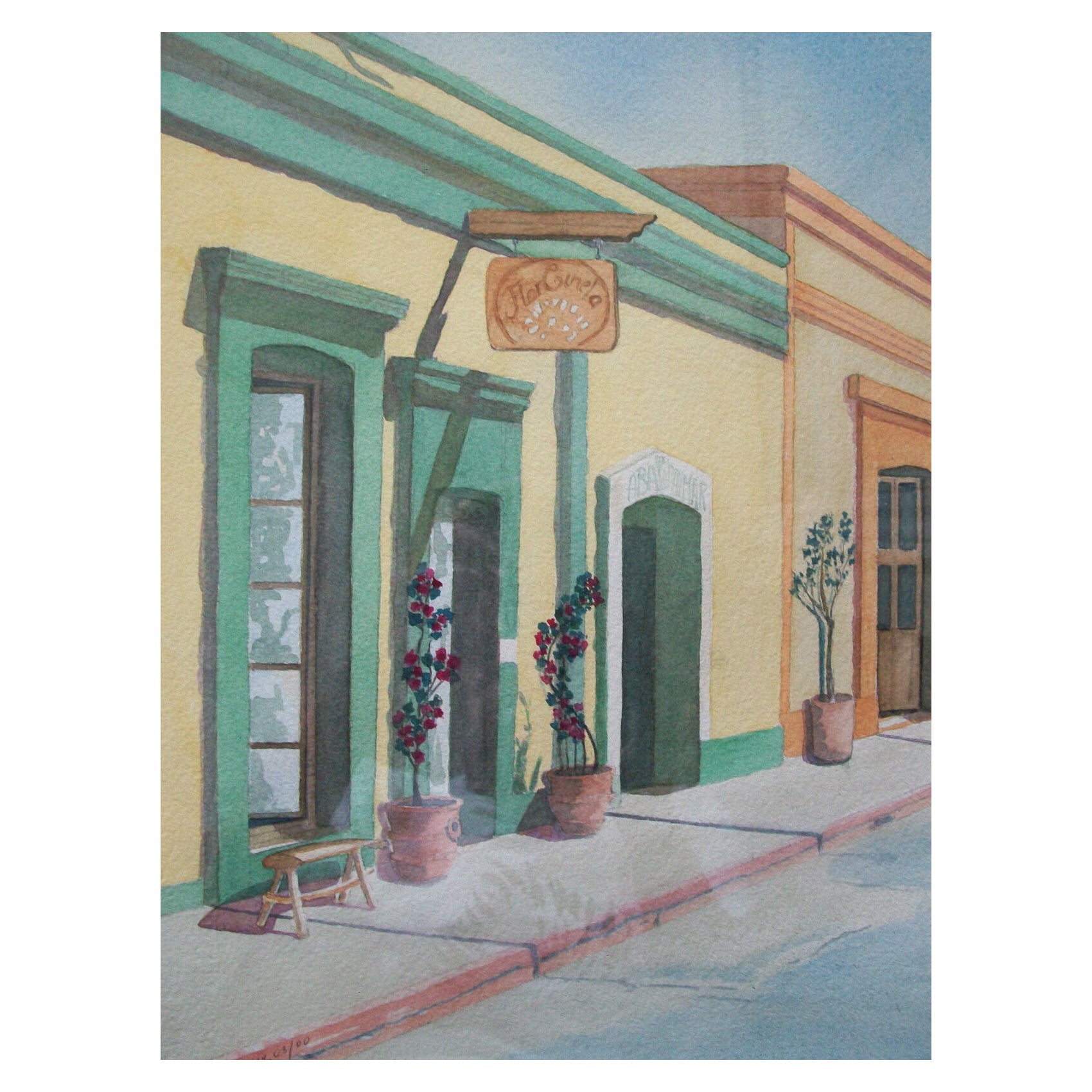 B. MCKAY, Calle Alvaro Obregon, Framed Watercolor, Signed & Dated, C. 2000 For Sale