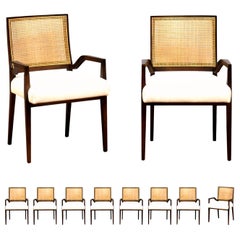 All Arms, Unrivaled Set of 8 Cane Dining Chairs by Michael Taylor, circa 1960