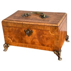 Antique Stunning Late 1800s Walnut, Burl Walnut & Bronze Jewelry Box with a Great Patina