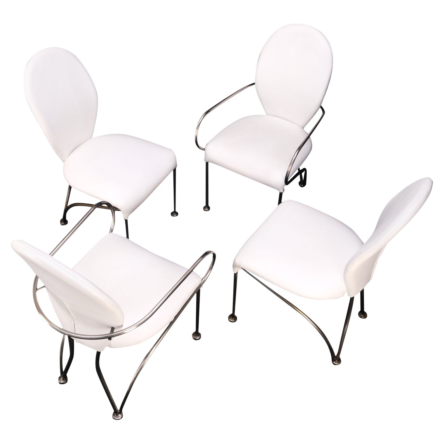 Ensemble de 4 chaises de salle à manger mi-siècle moderne DIA tapissées de blanc MINT !