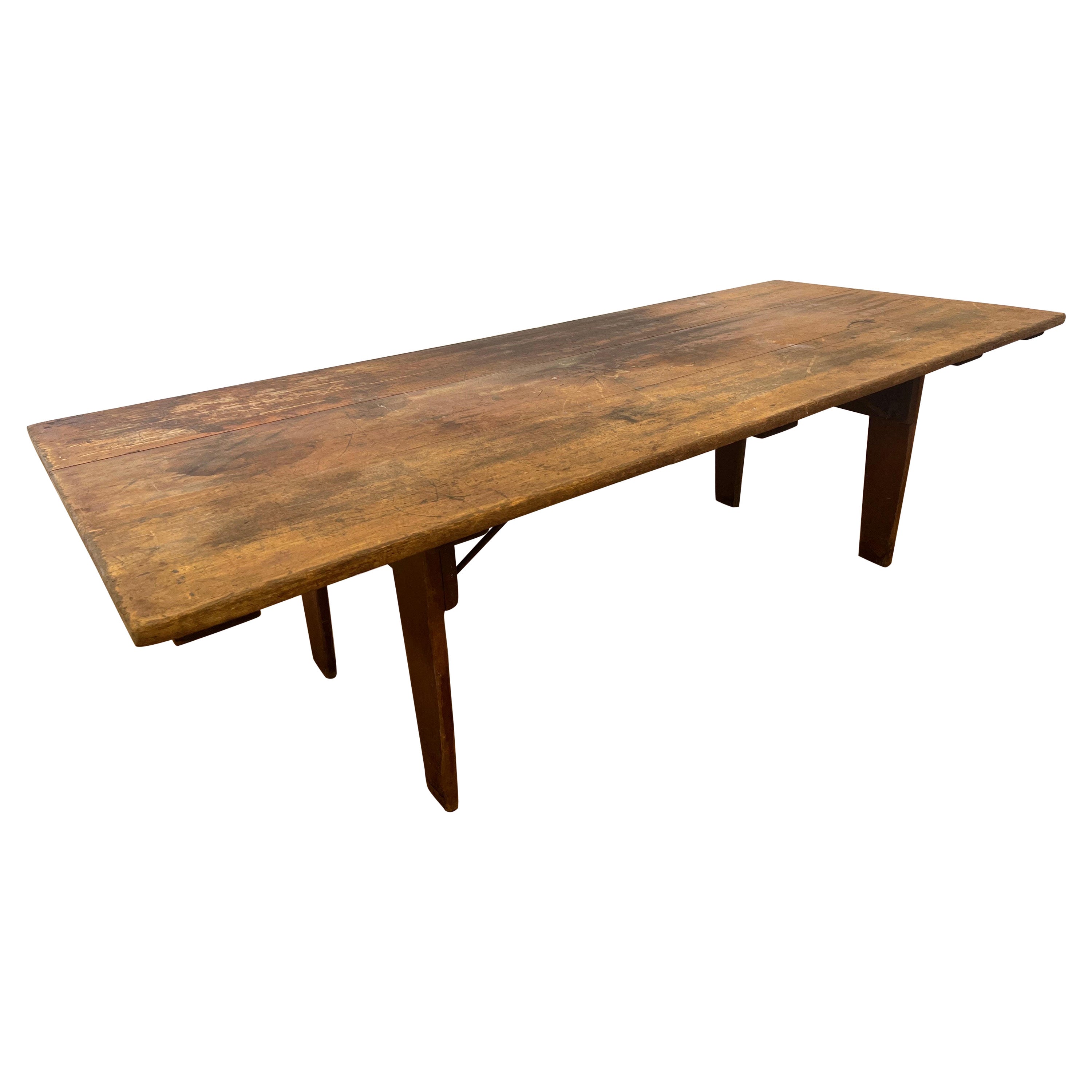 19th C. Large Rustic American Pine Low Trestle Coffee/Cocktail Table For Sale